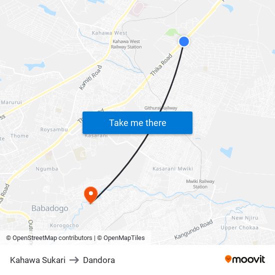 Kahawa Sukari to Dandora map