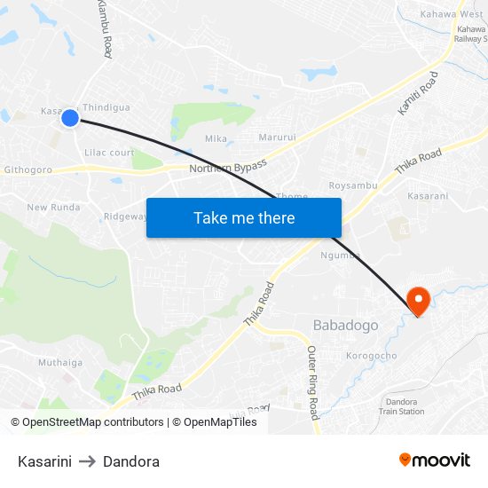 Kasarini to Dandora map