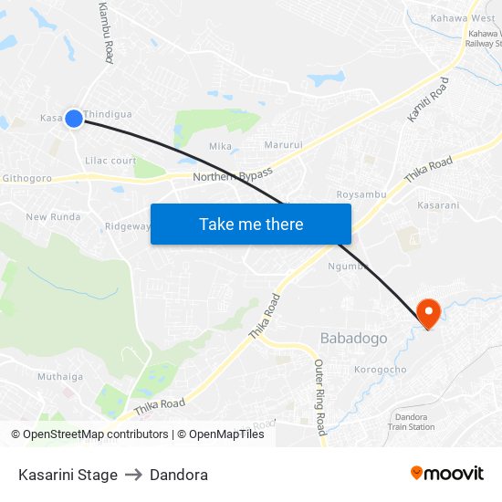 Kasarini Stage to Dandora map