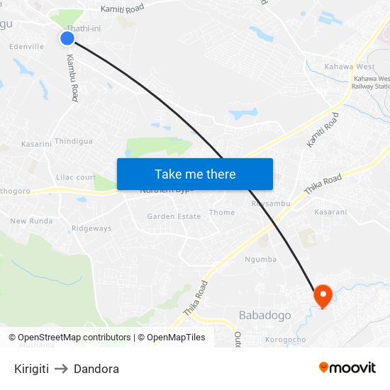 Kirigiti to Dandora map