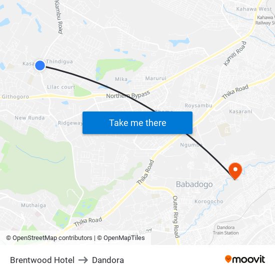 Brentwood Hotel to Dandora map