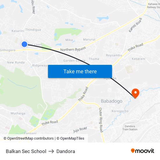 Balkan Sec School to Dandora map