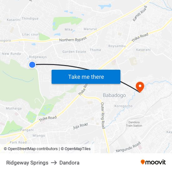 Ridgeway Springs to Dandora map