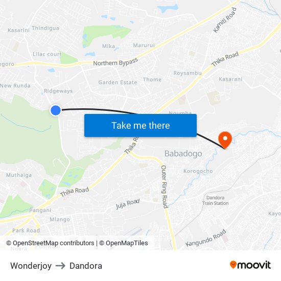 Wonderjoy to Dandora map