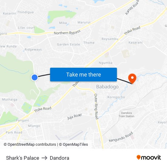 Shark's Palace to Dandora map