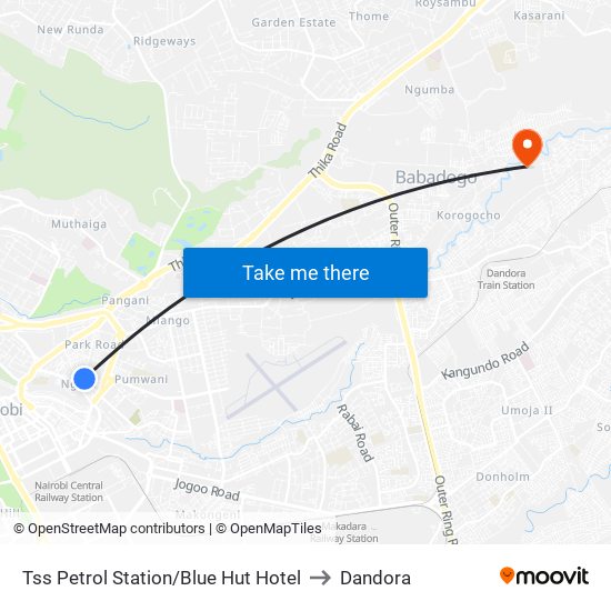 Tss Petrol Station/Blue Hut Hotel to Dandora map