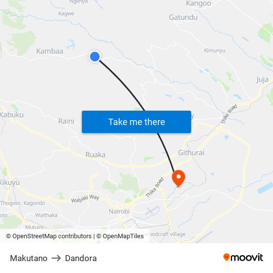 Makutano to Dandora map