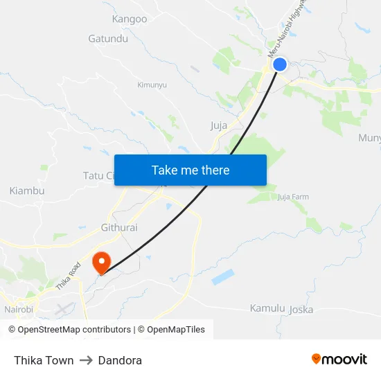Thika Town to Dandora map