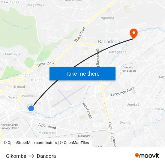 Gikomba to Dandora map
