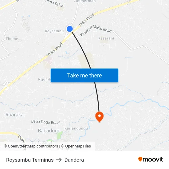 Roysambu Terminus to Dandora map