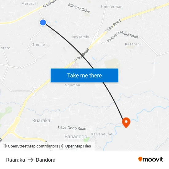Ruaraka to Dandora map