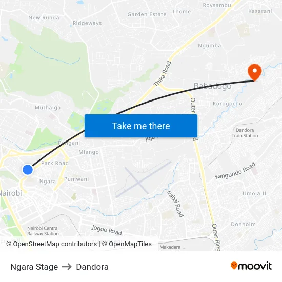 Ngara Stage to Dandora map