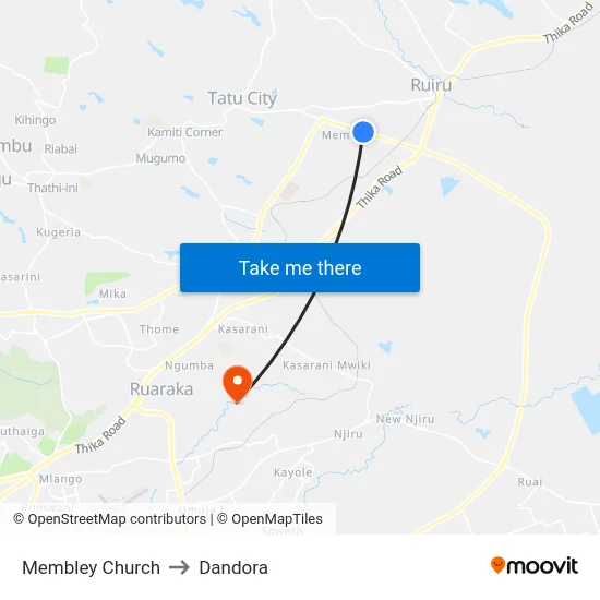 Membley Church to Dandora map