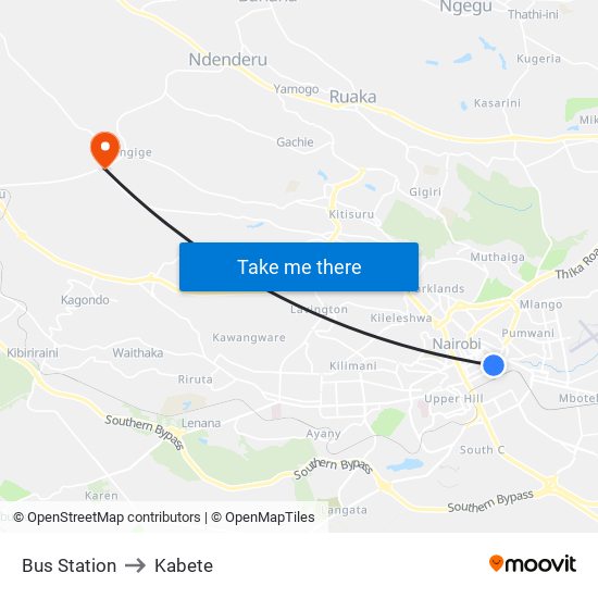 Bus Station to Kabete map