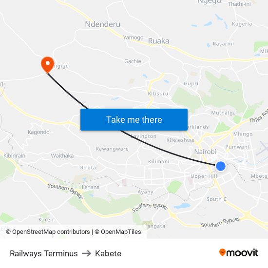 Railways Terminus to Kabete map