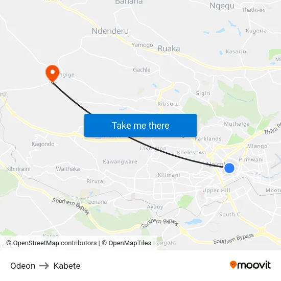 Odeon to Kabete map