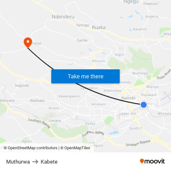 Muthurwa to Kabete map