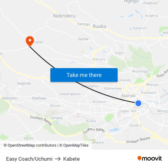 Easy Coach/Uchumi to Kabete map
