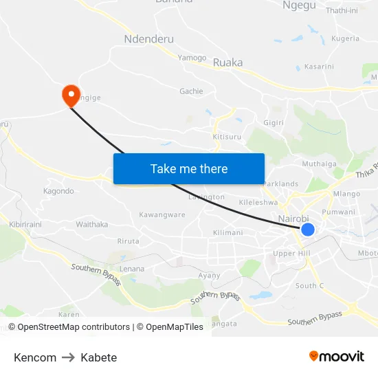 Kencom to Kabete map