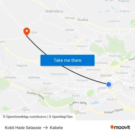 Kobil Haile Selassie to Kabete map