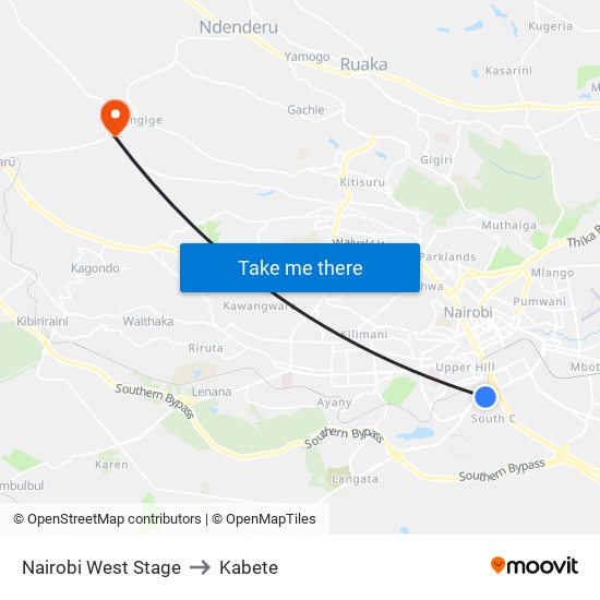 Nairobi West Stage to Kabete map