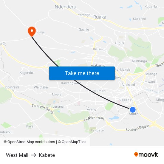 West Mall to Kabete map