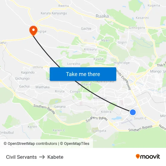 Civil Servants to Kabete map