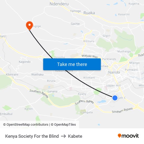 Kenya Society For the Blind to Kabete map