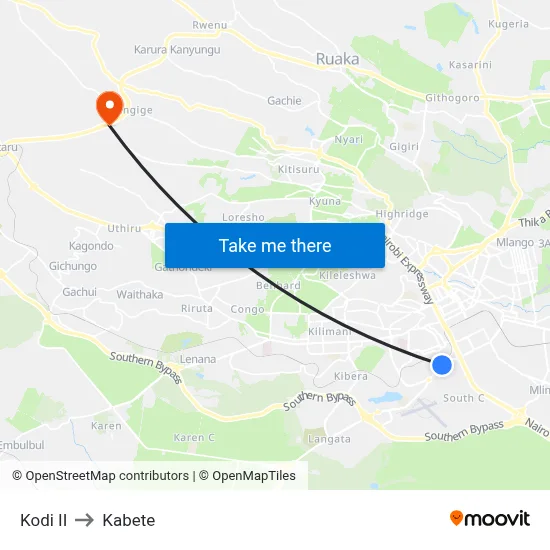 Kodi II to Kabete map