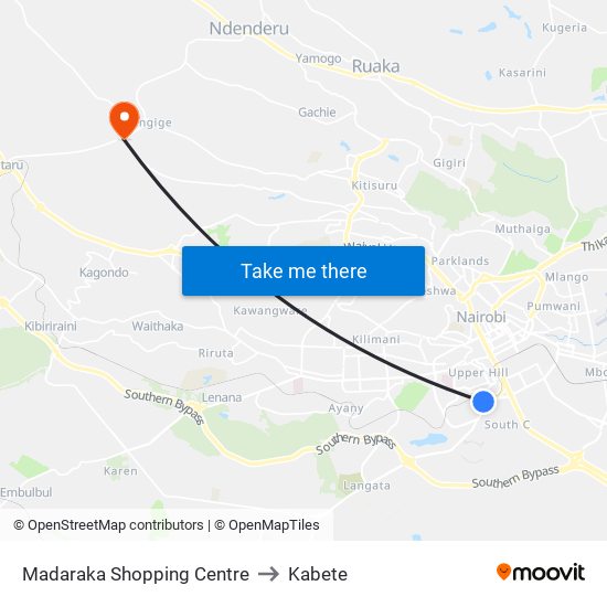 Madaraka Shopping Centre to Kabete map