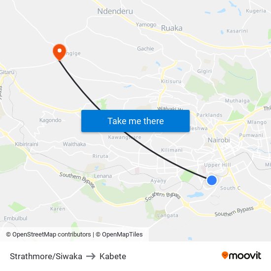 Strathmore/Siwaka to Kabete map