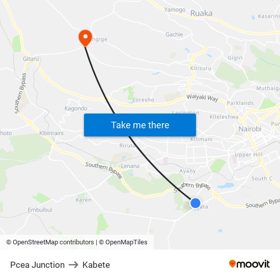 Pcea Junction to Kabete map