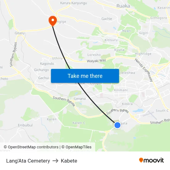 Lang'Ata Cemetery to Kabete map