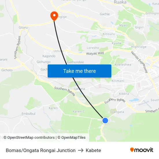 Bomas/Ongata Rongai Junction to Kabete map