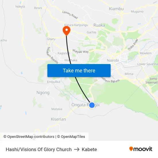 Hashi/Visions Of Glory Church to Kabete map