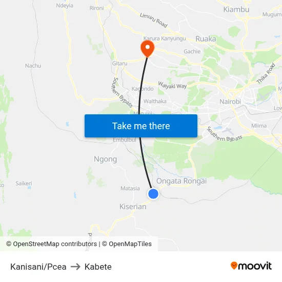 Kanisani/Pcea to Kabete map