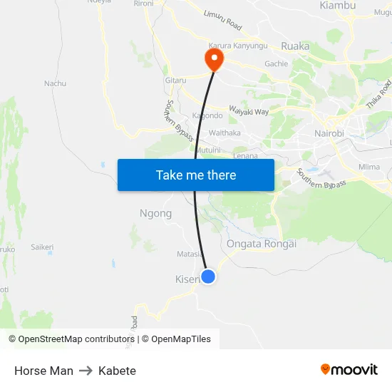 Horse Man to Kabete map