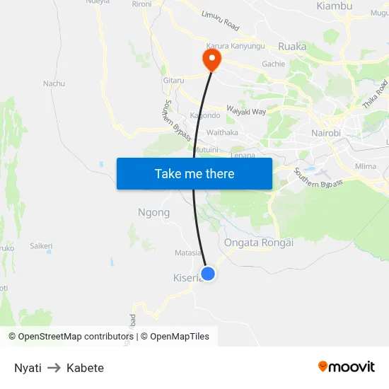 Nyati to Kabete map