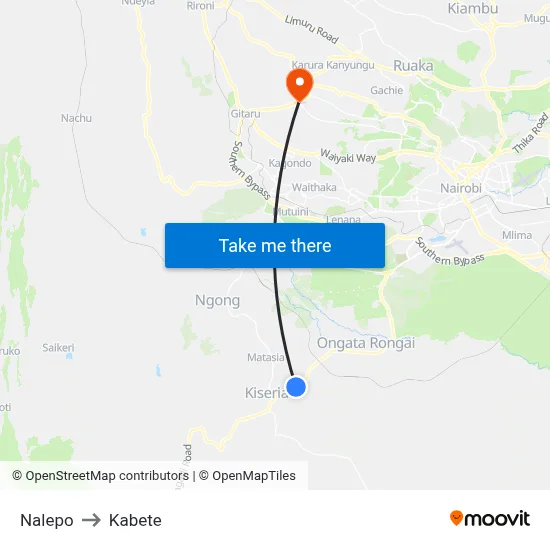 Nalepo to Kabete map