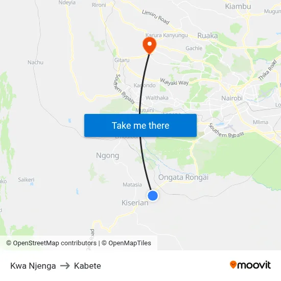 Kwa Njenga to Kabete map