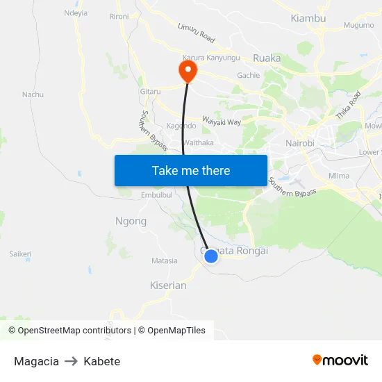 Magacia to Kabete map