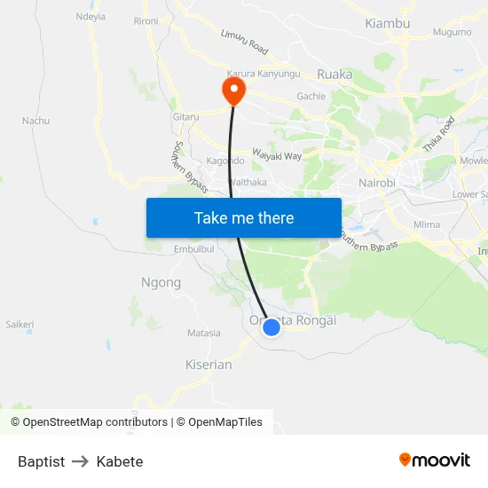 Baptist to Kabete map