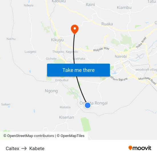 Caltex to Kabete map