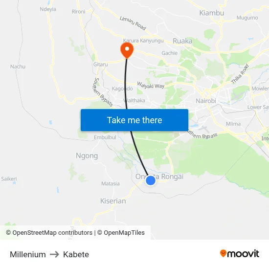 Millenium to Kabete map