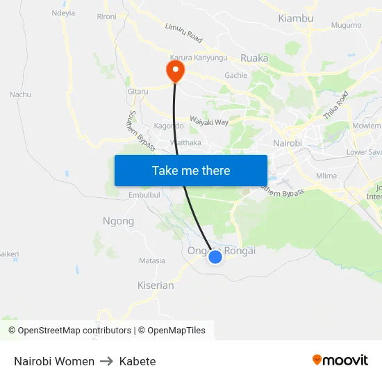 Nairobi Women to Kabete map