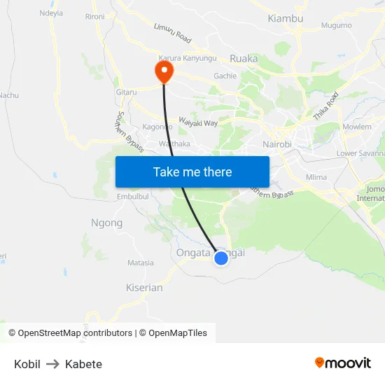Kobil to Kabete map