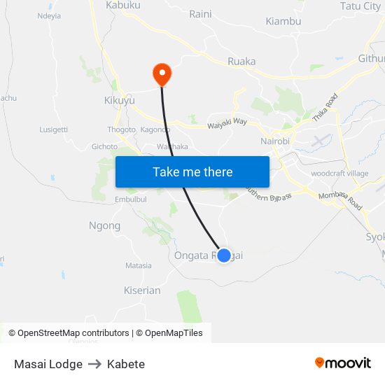 Masai Lodge to Kabete map