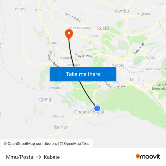 Mmu/Posta to Kabete map