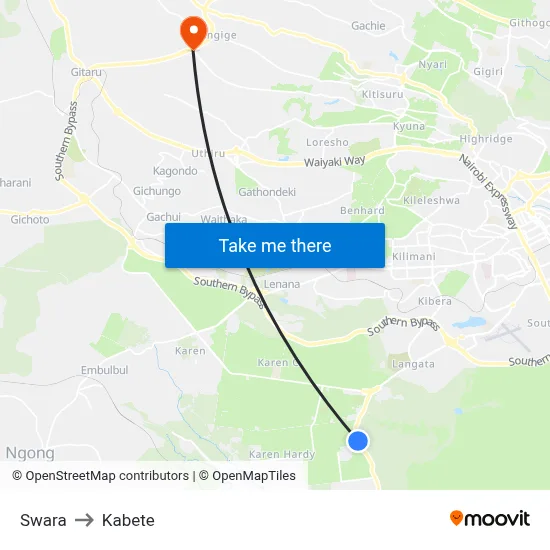 Swara to Kabete map
