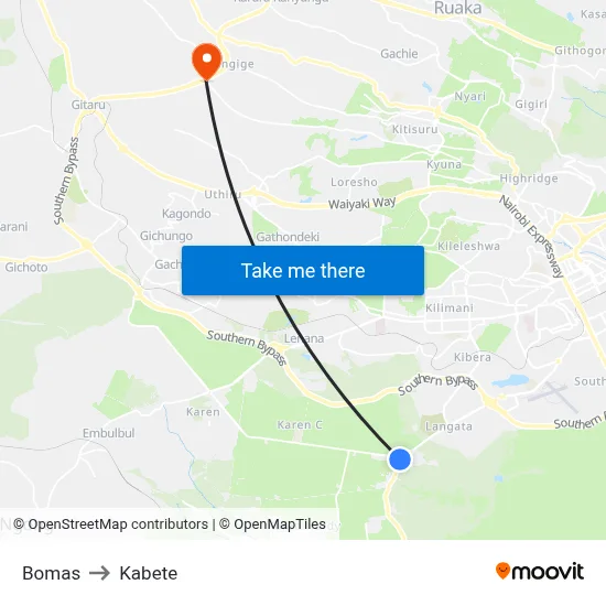 Bomas to Kabete map